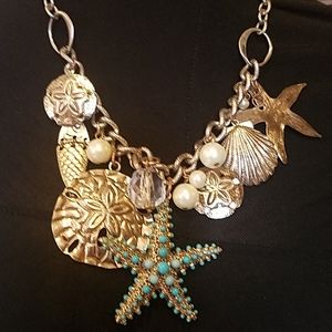 Starfish, Fish, Sand dollar, Pearls Necklace